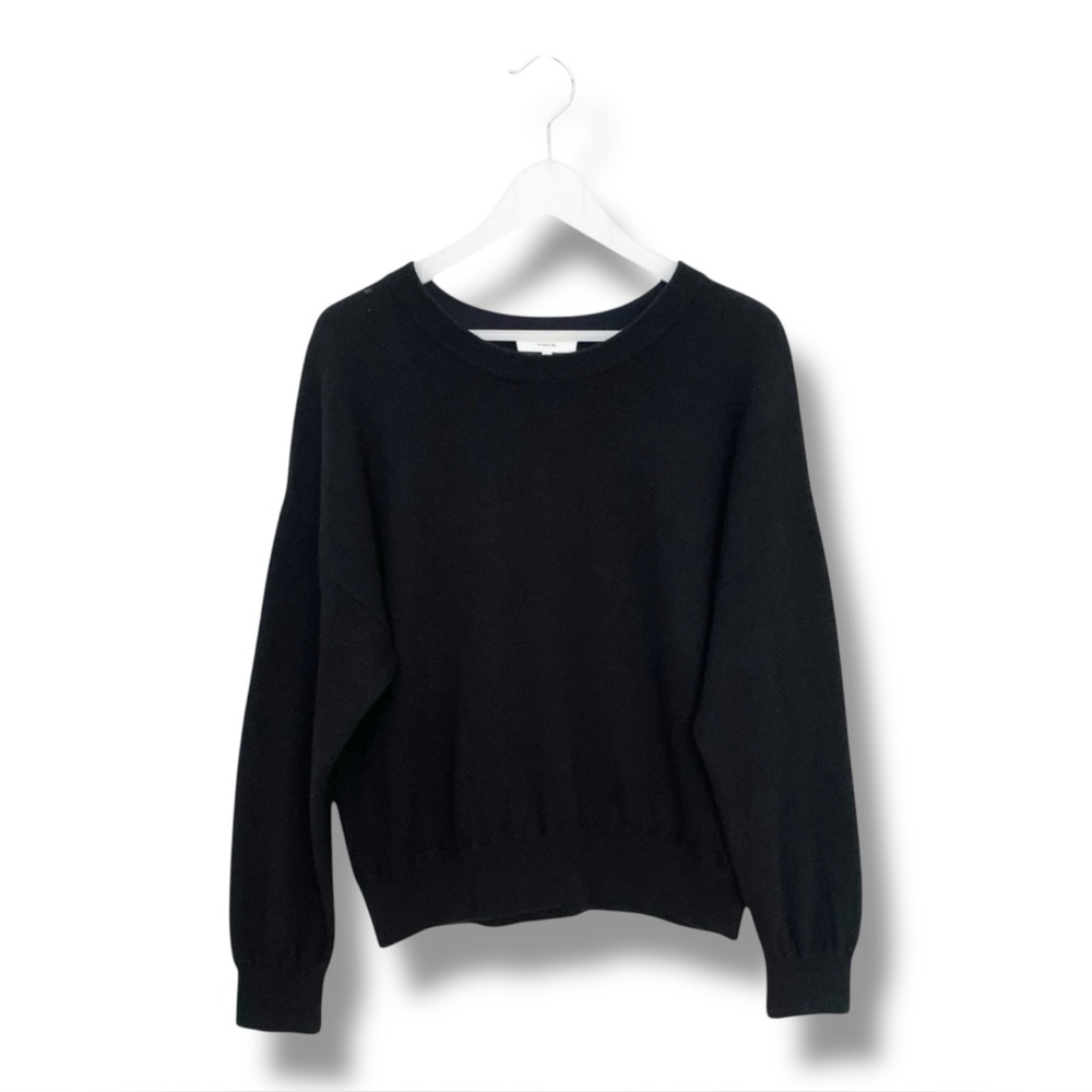 Vince Cashmere Cotton Mesh Lined Black Crewneck Sweater Women’s Size Medium